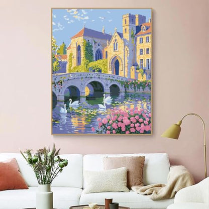 ZRIZQ Landscape Paint by Numbers Kit for Adults Beginner,Cityscape,16x20 | Full set with rich paints,wooden brushes,rolled canvas.Calming activity.Beginner friendly.Just open and paint. - color: 16"X20"Rolled Canvas(Frameless)-Landscape 18