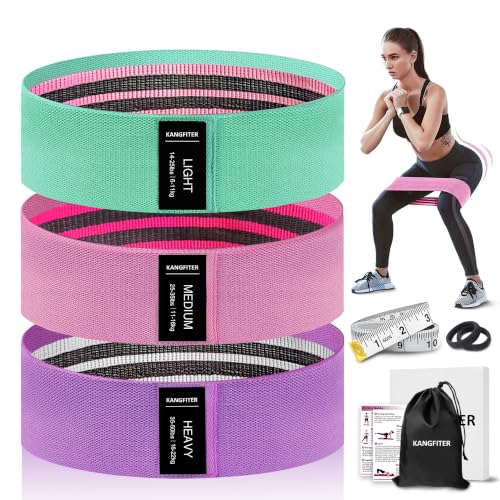 KANGFITER Non-Slip Fabric Resistance Bands for Working Out 3 Levels - color: 1.Green, Pink, Purple 3 PCS