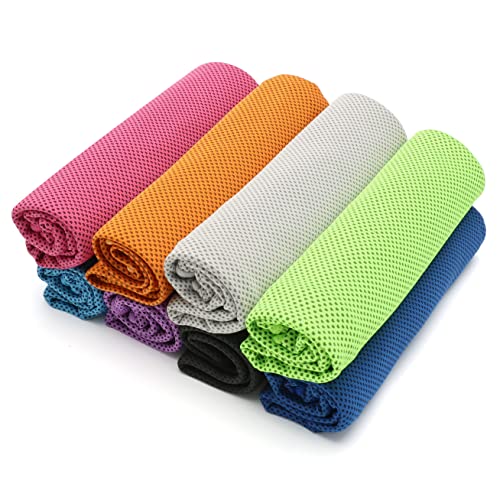 SMALLElectric 8 Packs 40"x 12" Microfiber Multicolor Solid Cooling Towel (Temperature Regulating) for Yoga, Sport, Gym, Workout, Fitness, Running - color: Multicolor-4