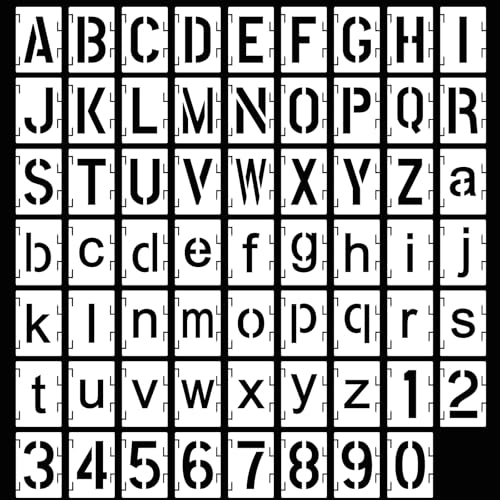 Augshy 56 Pcs Letter Stencils for Painting, 2 Inch Reusable Templates | Plastic Alphabet Templates, for Crafts Art Projects, Wood Wall Fabric Rock Signage, Interlocking Number Stencils - style: Alphabet and Number