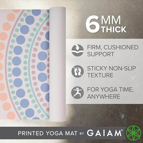 Gaiam Premium Yoga Mat, 6mm Thick Print Mat - color: Rainbow Trance