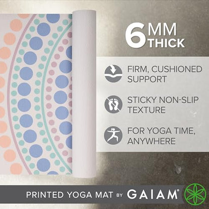 Gaiam Premium Yoga Mat, 6mm Thick Print Mat - color: Rainbow Trance