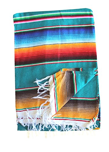 Del Mex Mexican Serape Blanket (X-Large, Teal) - color: Teal, size: X-Large