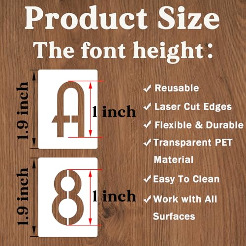 YEAJON 1 Inch Letter Stencils and Numbers, 42 Pcs Alphabet Drawing Stencils, Reusable Plastic Craft Templates for Painting on Wood, Wall, Fabric, Rock, Signage - size: 1 Inch