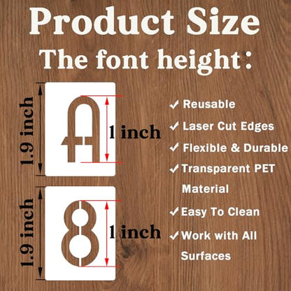 YEAJON 1 Inch Letter Stencils and Numbers, 42 Pcs Alphabet Drawing Stencils, Reusable Plastic Craft Templates for Painting on Wood, Wall, Fabric, Rock, Signage - size: 1 Inch