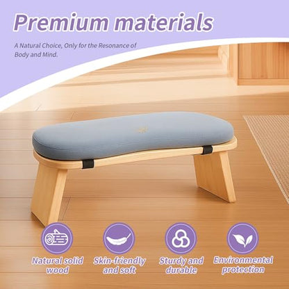 Bamboo Meditation Bench, Folding Meditation Stool with Velvet Cushion & Carry Bag, Seiza Prayer Stool, Kneeling Meditation Bench for Yoga, Mindfulness & Zen Practice
