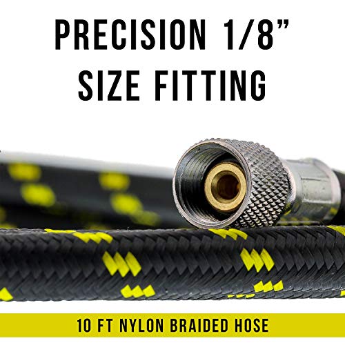 Master Airbrush Premium 10 Foot Nylon Braided Airbrush Hose | 10' Nylon Braided Airbrush Hose with Inline Moisture Trap Filter - 1/8" BSP Air Brush Adapter Fitting Connectors on Both Ends - size: 10' (1/8" with Filter)
