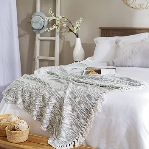 DII Herringbone Striped Collection Cotton Throw Blanket, 50x60, Artichoke - color: Artichoke, size: 50x60"