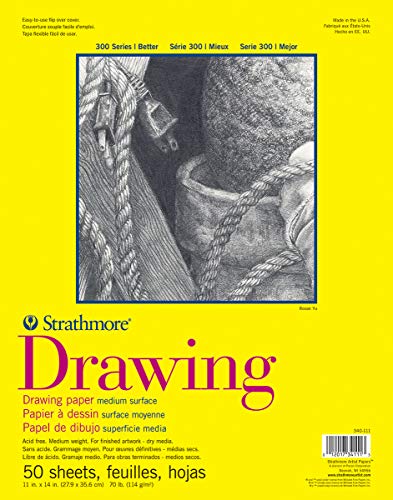 Strathmore 300 Series Tape Bound Drawing Pad, 70 lb. Drawing Paper, 11 X 14 inches, White, 50 Sheets (340-111) - size: 11x14, style: Glue Binding