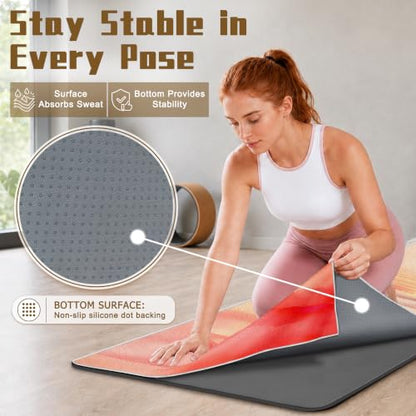 Yoga Mat Towel, Hot Yoga Towel High-Definition Pattern, Machine Washable with Ultra-Absorbent Yoga Towels for Hot Yoga Non Slip for Fitness, Exercise, Pilates, 72 x 27 in, Sunset - color: Sunset