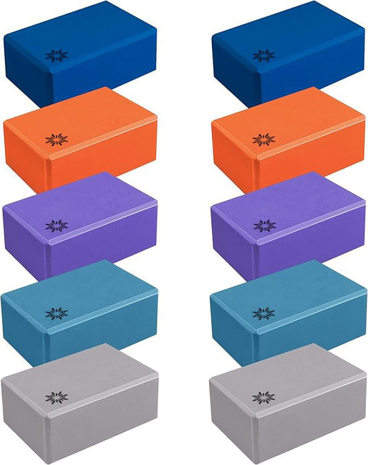 Bulk 4in Foam Yoga Blocks, 10 Pack | Workout Block for Stretching, Pilates, and Workout, Firm and Supportive Exercise Blocks for Home, Schools, and Studios - color: Assorted
