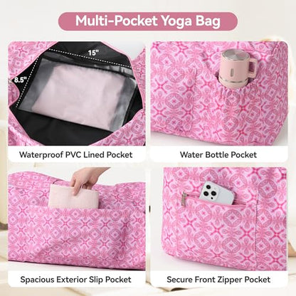 BOULDER BEE Yoga Mat Bag with Wet Pocket, Large Yoga Mat Carrier Fits All Your Stuff, Personalized Yoga Gifts, Gym Tote Bag for Women - color: Deep Pink
