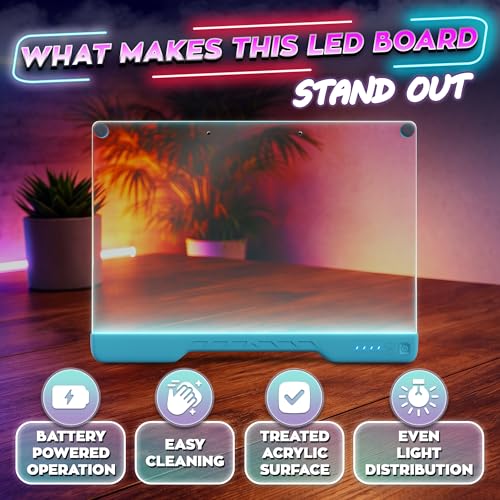 Upgraded 16-Inch LED Drawing Board Rechargeable – 7 Colors, 10 Lighting Effects, Adjustable Brightness – Acrylic Light Board for Tracing with Stand, Markers & Complete Set – Birthday Gift Idea (Blue) - style: Blue