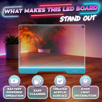 Upgraded 16-Inch LED Drawing Board Rechargeable – 7 Colors, 10 Lighting Effects, Adjustable Brightness – Acrylic Light Board for Tracing with Stand, Markers & Complete Set – Birthday Gift Idea (Blue) - style: Blue