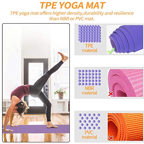 Yoga Starter Kit - 11-Piece Set with Yoga Blocks, Strap, Ball, Mat, Carrying Strap, Net Bag, Cooling Towel - color: Purple