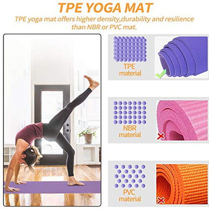 Yoga Starter Kit - 11-Piece Set with Yoga Blocks, Strap, Ball, Mat, Carrying Strap, Net Bag, Cooling Towel - color: Purple