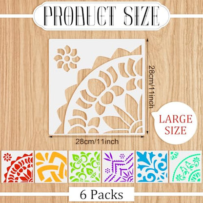 Watersay 6 Set Diwali Large Rangoli Stencil 11" x 11" Reusable Plastic Mandala Painting Stencil Indian Traditional Festival Painting on Wood Floor Wall Tile Fabric Furniture DIY Craft(Classic Style) - style: Classic Style