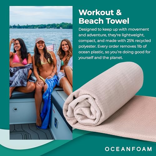 Oceanfoam Beach Towel – Lightweight, Absorbent, Quick-Drying, Sand-Resistant, Non-Slip – Ideal for Workouts, Yoga, Pilates, Beach, Pool, Boat & Travel – 25% Recycled – 72"x24" (Natural) - color: Natural