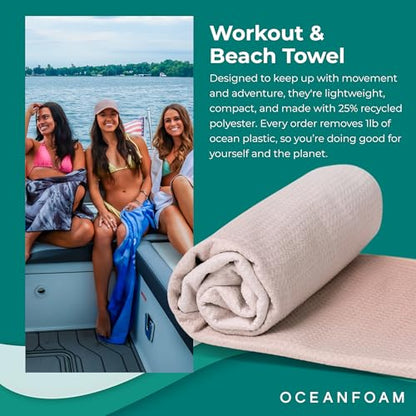 Oceanfoam Beach Towel – Lightweight, Absorbent, Quick-Drying, Sand-Resistant, Non-Slip – Ideal for Workouts, Yoga, Pilates, Beach, Pool, Boat & Travel – 25% Recycled – 72"x24" (Natural) - color: Natural