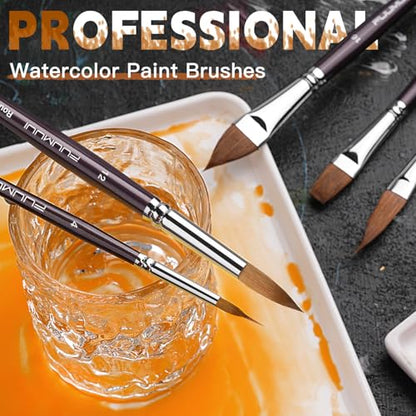 Fuumuui Sable Watercolor Brushes, Professional 10Pcs Sable Paint Brush Set Variety Shapes with Flats, Extended Needle Point, Dagger, Cat's Tongue, Rounds Perfect for Watercolor Acrylic Gouache Inks - color: Brown