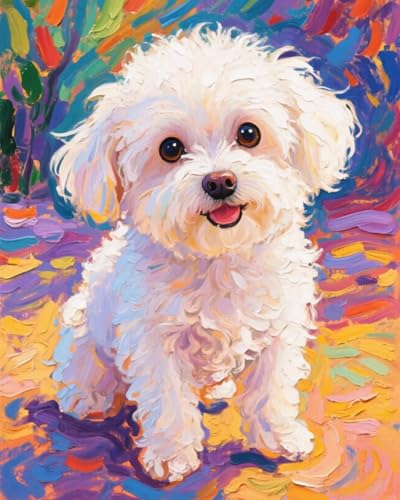 Dog Paint by Numbers Kit for Adults Beginner,Animal,16x20 | Full set with wooden brushes,rolled canvas,rich paints.Calming activity.Beginner friendly.Just open and paint. - color: 16"X20"Rolled Canvas(Frameless)-Dog