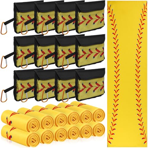 Moukeren 12 Pcs Cooling Towel with Mesh Storage Bag and D Ring Hook, 40" x 12" Soft Breathable Chilly Microfiber Sport Towels for Yoga Running Gym Workout Sport Party Favors Team Gift(Softball) - style: Softball