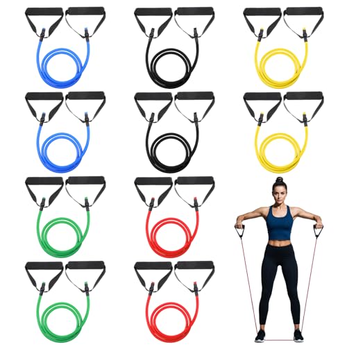 10 Pcs Exercise Resistance Bands with Handles, Exercise Stretch Bands, Physical Resistance Tube Workout Band for Women Men Muscle Toning Strength Training Physical Therapy Work