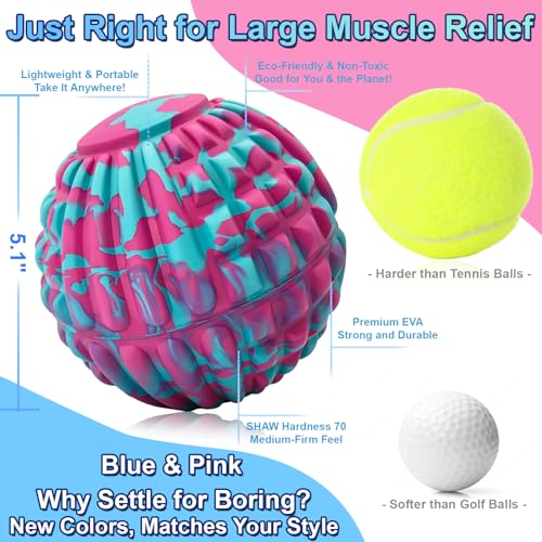 Deep Tissue Massage Ball for Exercise & Recovery - SGS Certification - Targets Back, Shoulder, Legs&Feet - Relieves Muscle Knots, Joint Pain&Tightness, Pressure Point Therapy- Myofascial Release Ball - color: Blue&pink, size: 1-Pack | 5.1-inch