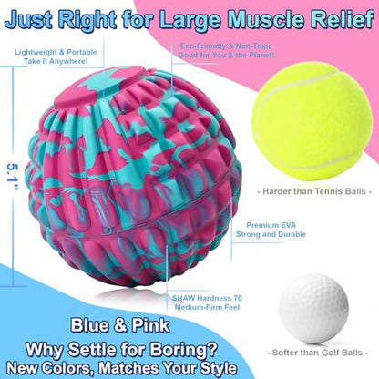 Deep Tissue Massage Ball for Exercise & Recovery - SGS Certification - Targets Back, Shoulder, Legs&Feet - Relieves Muscle Knots, Joint Pain&Tightness, Pressure Point Therapy- Myofascial Release Ball - color: Blue&pink, size: 1-Pack | 5.1-inch