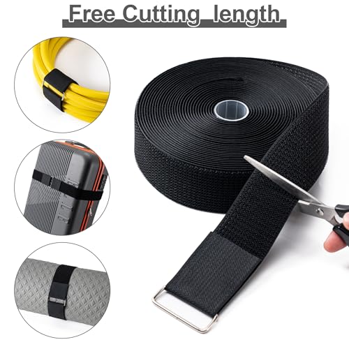 2" x32Ft Hook and Loop Straps with 25 Metal Buckles，Black - color: Black, size: 2"×32ft Metal Buckle