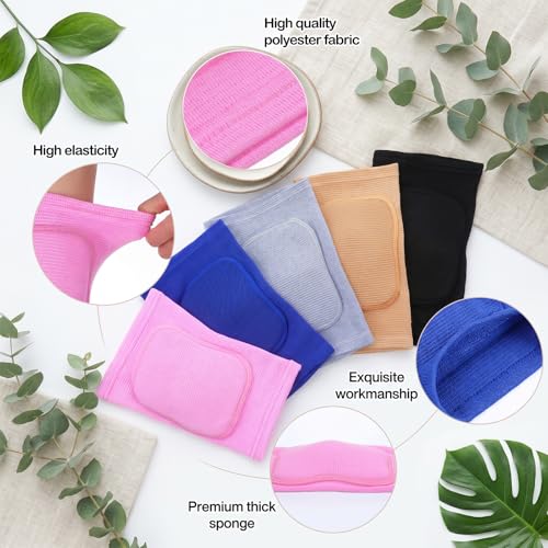 5 Pairs Volleyball Knee Pads Women, Dance Knee Pads Women, Yoga Knee Pads, Knee Pads Dance Non-Slip Protective Knee Sleeves for Sports (M, Black, Pink, Blue, Gray, Nude)