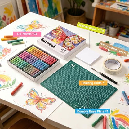 rubens 81 PCS Macaron Soft Oil Pastels Kit for Beginner Drawing | 48 Macaron Colors Soft Oil Pastels in Box with Palette Knife, Base Board, Tape, 30 Sheets Oil Pastel Paper - color: 48 Macaron Colors Set