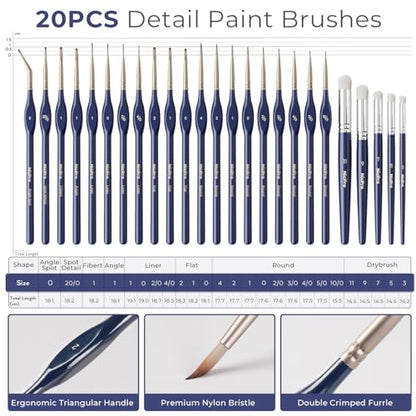 Nicpro Professional Miniature Painting Kit - 25PCS Miniature Paint Brushes Drybrush with Magnetic Painting Handle, Model Paint Brushes for Miniatures, Model, Craft, Acrylic Painting, with Nylon Bag - color: Blue