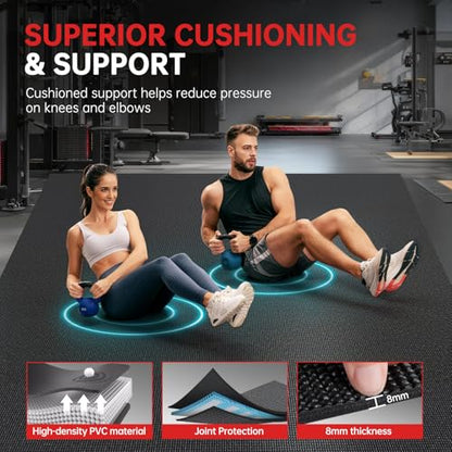 GymCope Extra Large Exercise Mat 10'x6'/9'x6'/8'x6'/7'x5'/6'x4' (8mm) - color: 6'x4'x8mm-Black