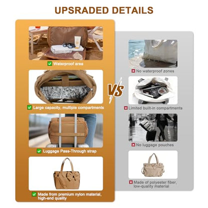 Gosect Women’s Crush Bow Puffer Tote Bag, Water Resistant Laptop Travel Yoga Work Bag - color: Brown