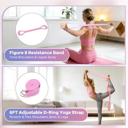 Pilates Kit for Women, 16PCS Workout Equipment for Beginners, Pilates Set for Home Workouts with Pilates Ring and Ball, Resistance Bands, Yoga Strap, Non-Slip Socks at Gym, Outdoor