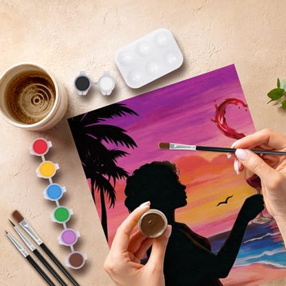 VOCHIC Sip and Paint Kit for Adults Couples Pre Drawn Canvas Painting Kit | Art Party Set for Adults Date Night Sunset Beach 2 Pack (8 x 10 Inches, Wine Glass Couple) - size: 8x10, style: Wine Glass Couple