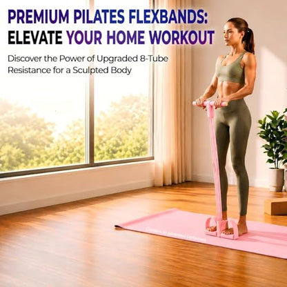 8-Tube Pedal Resistance Band, Sit Up Pull Rope for Home - color: Pink