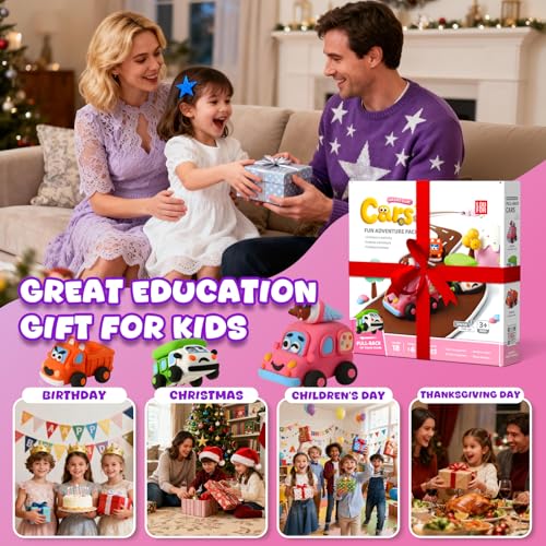 Air Dry Clay Kit for Kids - 3 Boxes Pull Back Car Making | Modeling Clay with Sculpting Tools, Base, Backing Board, Tutorial, Ultra Light & Soft, Creative DIY Arts and Crafts Toys - color: Fun Adventure Park