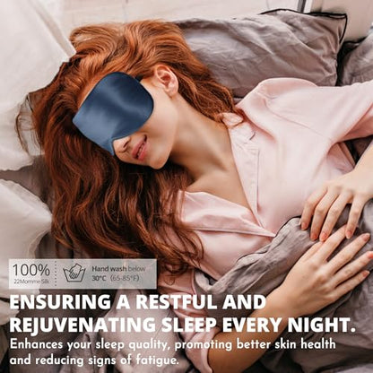 Sleep Mask, 100% 22 Momme Mulberry Silk Eye Mask with Adjustable Strap | Eye Sleeping Mask for Women Men, 100% Mulberry Silk, 22 Momme 6a Fibers, Blackout Blindfold Eye Cover for Side Sleeper(Blue) - color: Blue 22 Momme