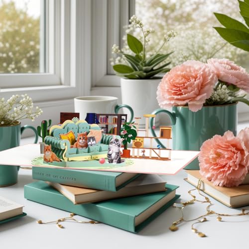 Lovely Cat Pop Up Card Birthday Card Mother’s Day Card 3D Greeting Card Gift Card with Envelope and Blank Note. - color: Cat