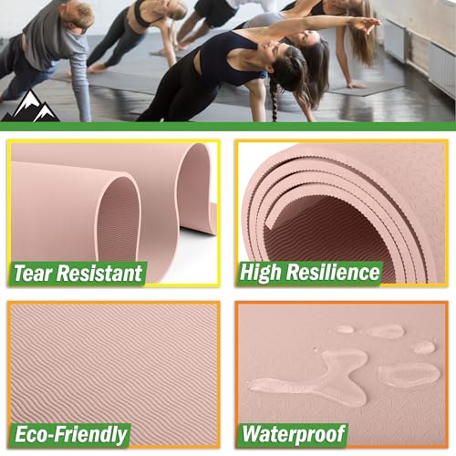Large Yoga Mat - 6’x4’ Wide Exercise Mat - 8mm Thick Waterproof Non-Slip Workout Mat - Gym Flooring for Home Gym Studio Workouts, Pilates, Stretching and Meditation - Fitness Mat by Wakeman - color: Pink