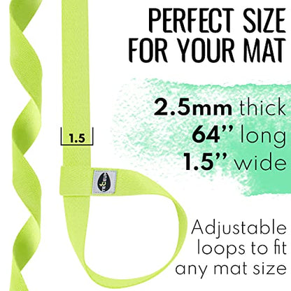 TECEUM Yoga Mat Strap – Extra Soft & Thick Cotton Carrier for All Mats - color: Bright Green, size: 64 IN
