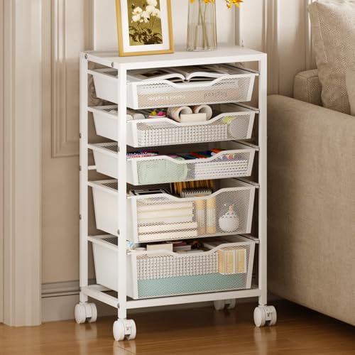 Hongtamoya Rolling Storage Cart with 5 Drawers, Metal Utility Cart with Lockable Wheels, Craft Storage Art Cart, Rolling Drawer Cart for Living Room, Bedroom, Bathroom, Office, Home, White - color: White, size: 5 Drawers