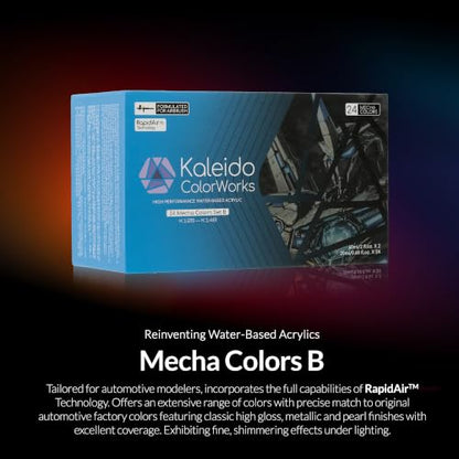 Gaahleri Kaleido Water-Based Airbrush Paint Kit 24 Mecha Colors Set B | Acrylic Paint, Pre-Thinned, High Gloss, Fast-Drying, with Thinner & Cleaner - color: 24 Mecha Colors Set B
