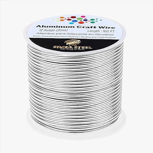 12 Gauge Aluminum Wire 100 Ft (Silver, 2mm), Metal Armature Wire for Sculpting, Aluminum Craft Material, Jewelry Making, Bendable for Crafts, Beading & Floral Design by Simba Steel - style: 12 Gauge x 100 FT