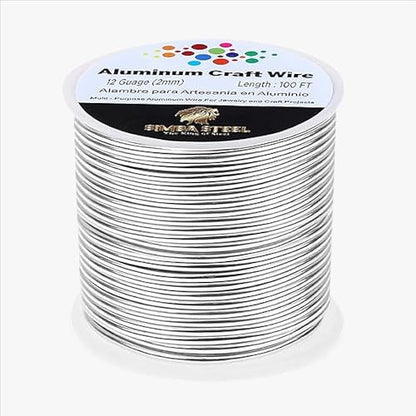 12 Gauge Aluminum Wire 100 Ft (Silver, 2mm), Metal Armature Wire for Sculpting, Aluminum Craft Material, Jewelry Making, Bendable for Crafts, Beading & Floral Design by Simba Steel - style: 12 Gauge x 100 FT
