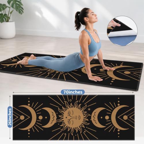 Yoga Mat Towel, Black Hot Yoga Non Slip Corner Pockets, 70 x 26 in | Soft Absorbent Microfiber With Four Corner Pockets, Fits Over Yoga Mats For Hot Yoga, Pilates, Gym, And Travel - color: Boho Sun-01, size: Small