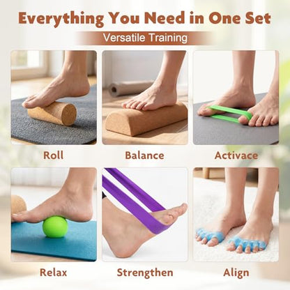 Balance Board for Ankle Stability Training, Cork Wobble Board Set with Foot Massage Roller and Resistance Band for Home Office Gym, Exercise Equipment for Physical Therapy and Yoga