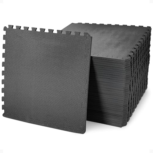 BalanceFrom Puzzle Exercise Mat 1/2-inch Thick, EVA Interlocking Foam Floor | Tiles for Home Gym, Studio, or Playroom Flooring, Black, 24 in x 24 in x 1/2 in, 144 Sq Ft - 36 Tiles - color: Black, style: 1/2” Thick, 144 Square Feet